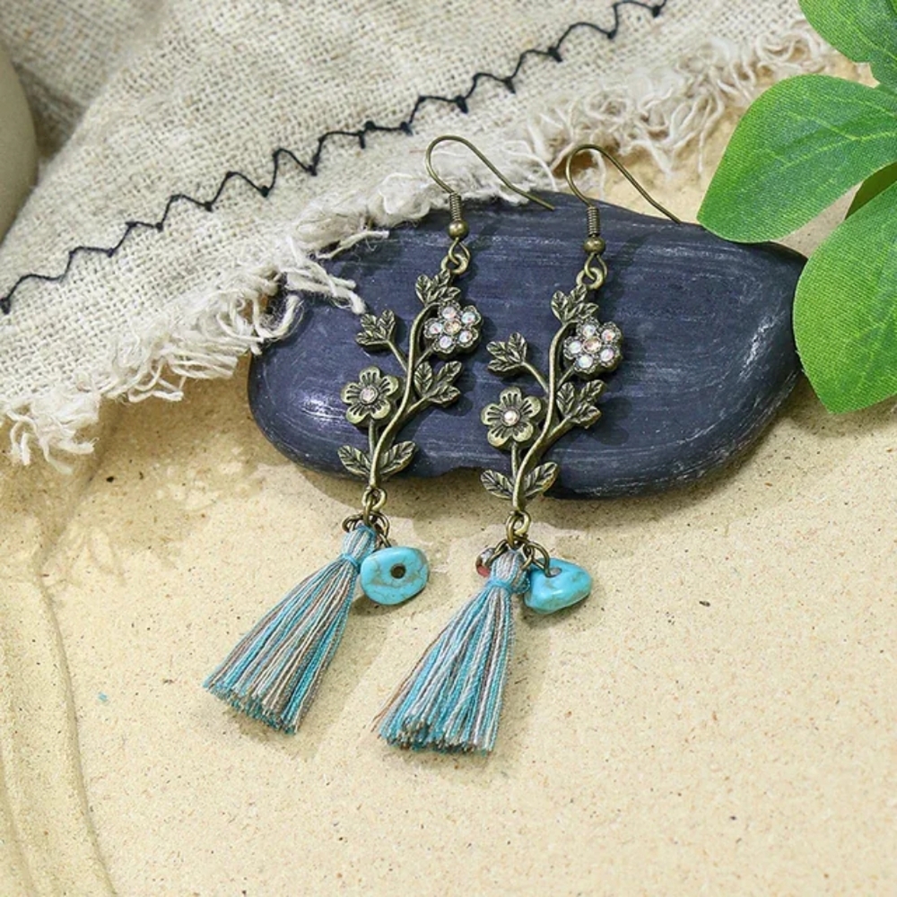 Bohemian style flower tassel earrings